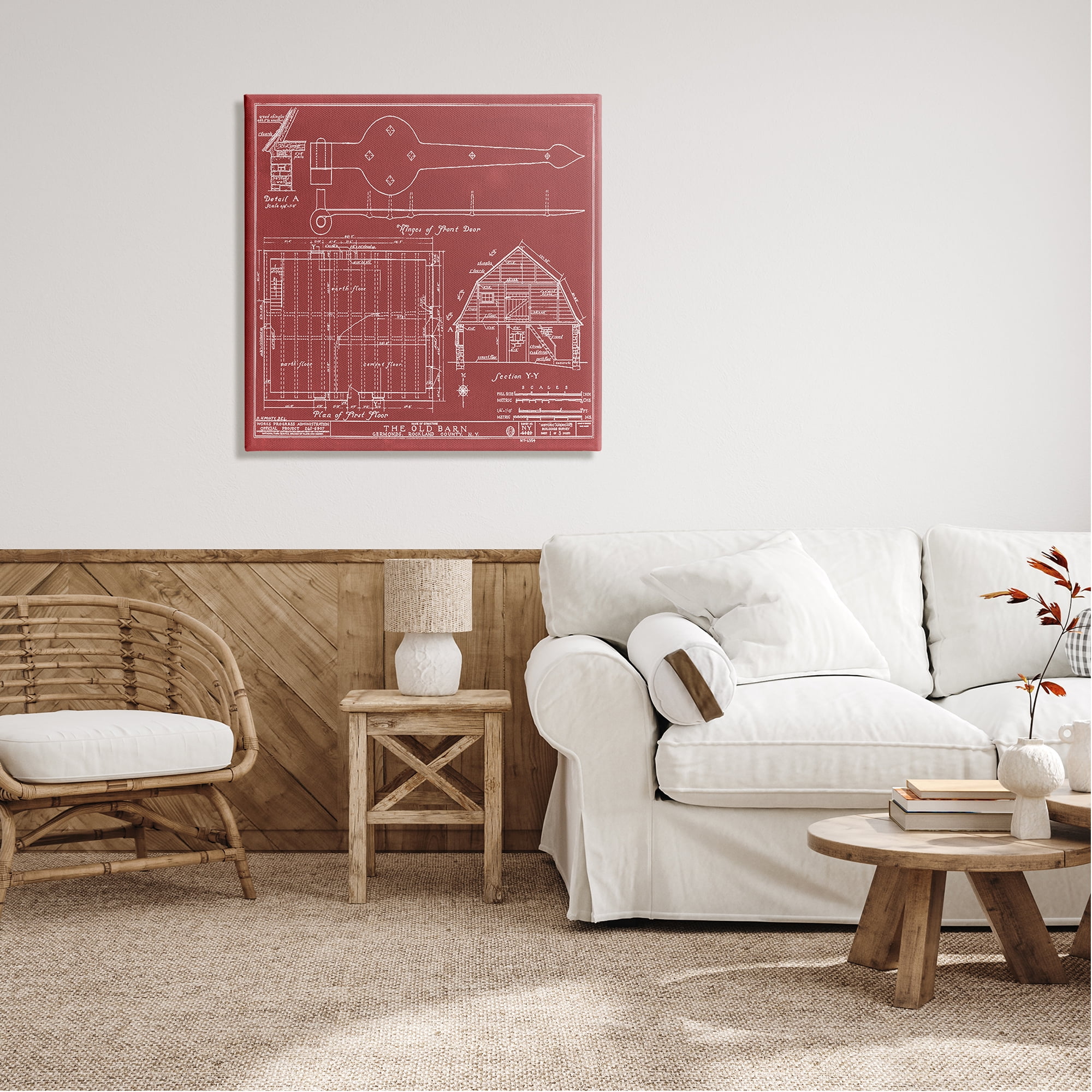 Stupell Industries Detailed Diagram Blueprint Old Barn Floor Plan Farmhouse Drawing Gallery-Wrapped Canvas Print Wall Art, 30 x 30, Design by Annie Warren