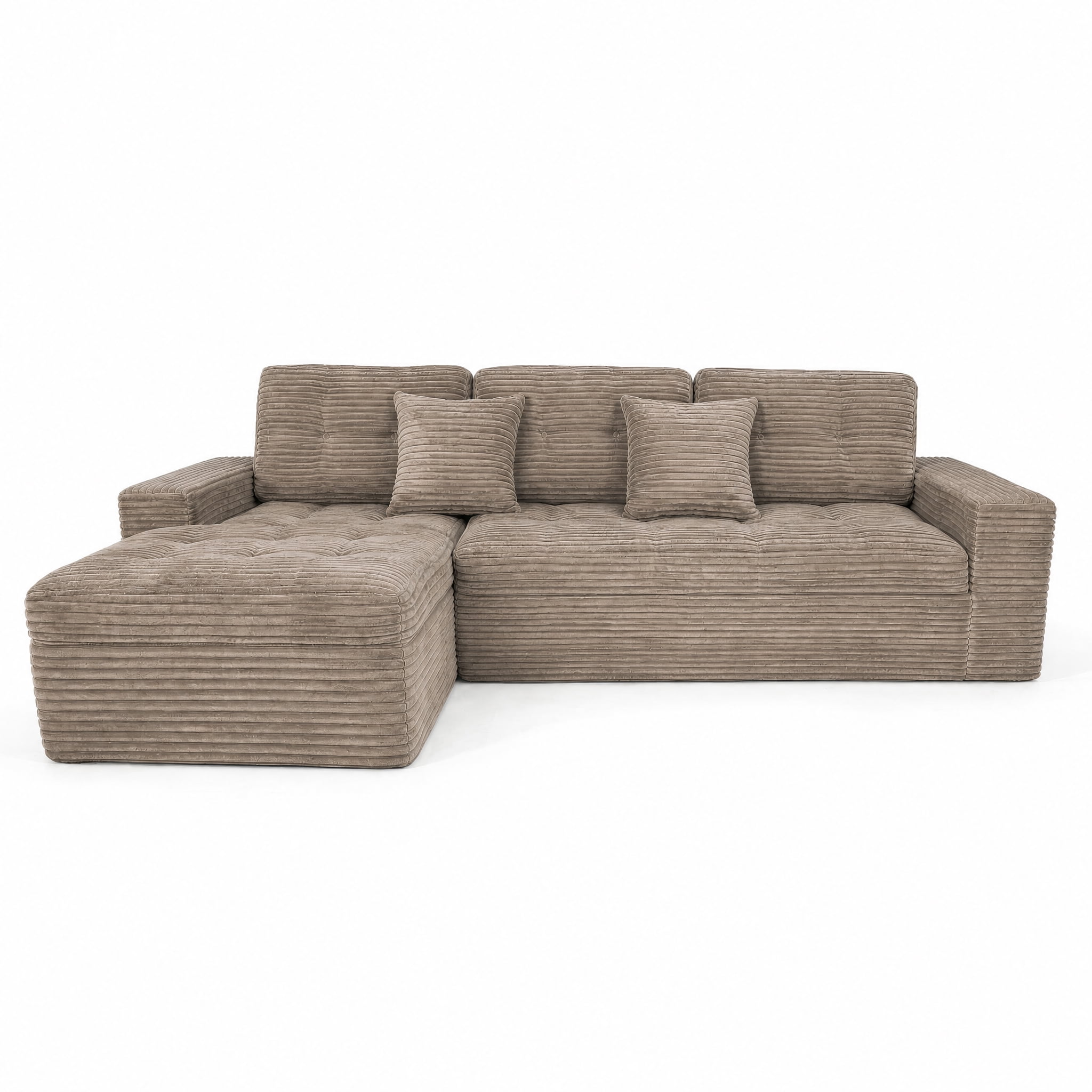 Aisword 105"W Modular Cloud Sectional Sofa with Ottoman,Faux Rabbit Fur Velvet Frameless Sectional Sofa Couch for Living Room,Khaki