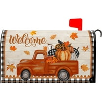 Fall Mailbox Cover Autumn Harvest Orange Pumpkin Truck Maple Leaves Mailbox Cover Magnetic Standard Size 21x18 Inch Thanksgiving Waterproof Post Box Cover Wraps Garden Yard Decor for Outdoor