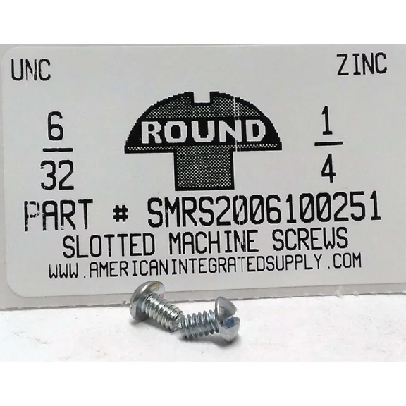 #6-32X1/4 Round Head Slotted Machine Screws Steel Zinc Plated (100)