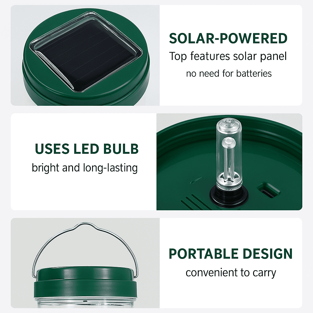 Lifesky Solar Powered Wasp Trap with LED Light – Waterproof Insect Catcher for Outdoor Use, Fruit Fly & Bug Trap for Garden, Orchard, Camping – Reusable & Eco-Friendly Design
