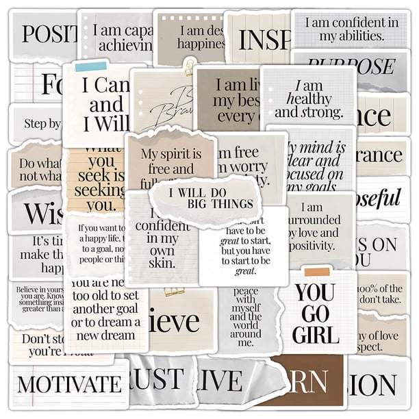Pegatinas con cita motivacional en blanco y negro, 50 unidades