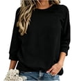thumbnail image 2 of Soft Lightweight Crew Neck Sweatshirts for Women Solid Color Loose Winter Fashionable Casual 3/4 Sleeve Head Sweatshirt Women's Relaxed Fit Basic Pullover Tops for Daily Autumn Outfit, 2 of 5