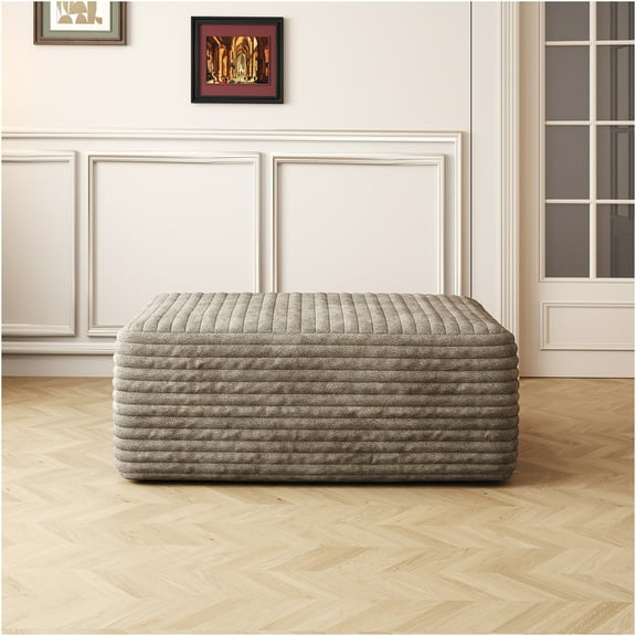 JERFIT Modern Plush Corduroy Floor Sofa Ottoman Chaise Lounge, No Assembly Required, Camel