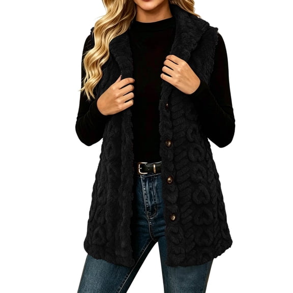 cocolona Textured Fuzzy Fleece Vest for Women Sleeveless Button Down Cable Knit Cardigan Solid Color Casual Sweater Vest