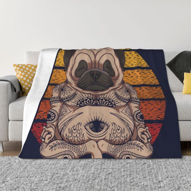Balery Pug dog Yoga Manta de Franela con Dibujo, Lujo Ultra Suave y Cálido, Antipelusa y Resistente a las Arrugas para Cama, Sofá, Camping -40"x30"