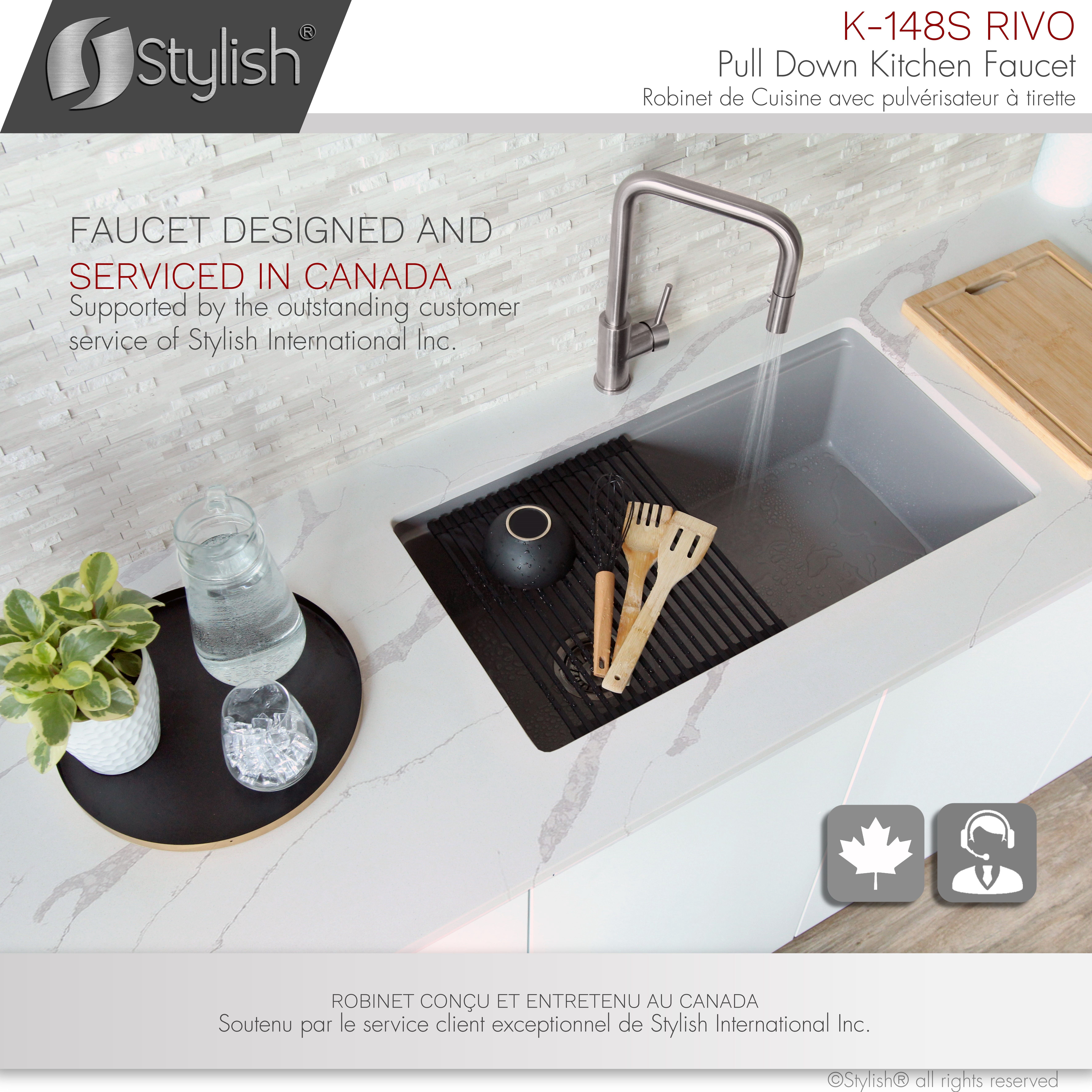 Stylish Rivo One-Handle Stainless Steel Pull Down Kitchen Faucet Height 14" K-148S
