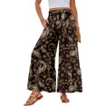 thumbnail image 2 of Womens Hawaiian Print Palazzo Lounge Pants Elastic High Waist Ties Ruffle Hem Wide Leg Vacation Pants Coffee XL, 2 of 5