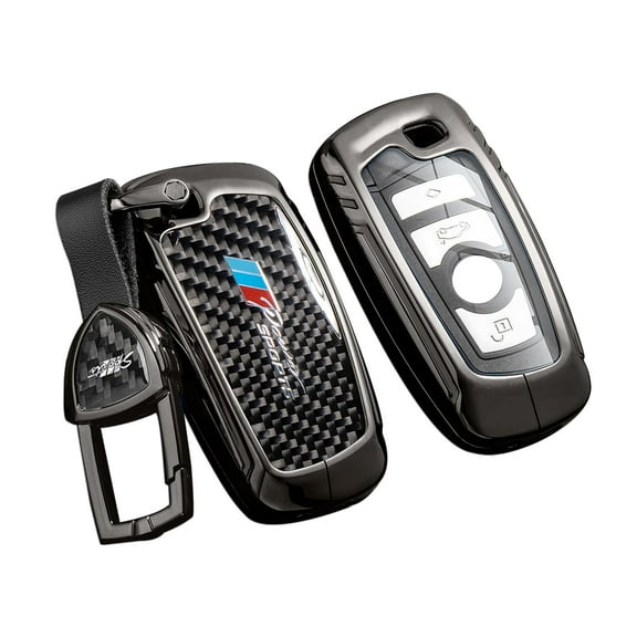 for BMW Key Fob Cover with Keychain,Real Carbon Fiber Zinc Alloy Protection Key Case Compatible with BMW 1 3 4 5 6 7 Series X1 X3 X4 M5 M6 GT3 GT5 Smart Remote keyless Key shell Accessories