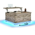 thumbnail image 3 of Blotout Farmhouse Lift Top Coffee Table with LED Light and Power Outlets, 36" Square Wood Living Room Storage Tables with Large Hidden Space, Lift Wooden Barn Door Center Table,Grey, 3 of 9