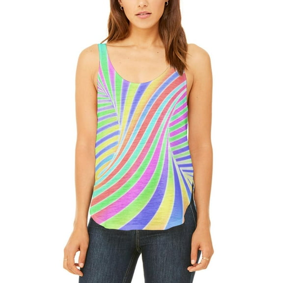 Rainbow Trippy Swirl Juniors Flowy Side Slit Tank Top Multi 2XL