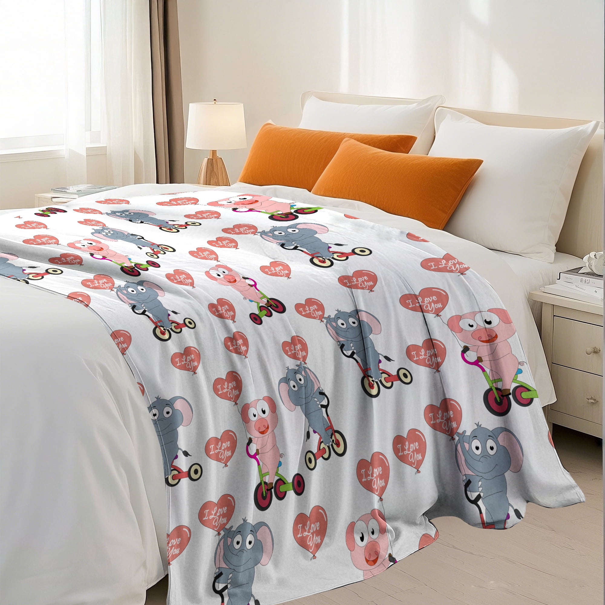Flannel Fleece Throw Blanket, Soft Large Throw Blanket, Lightweight Cozy Plush Throw Blanket Fit Sofa Bed, 30"x40", Pigs and Elephants