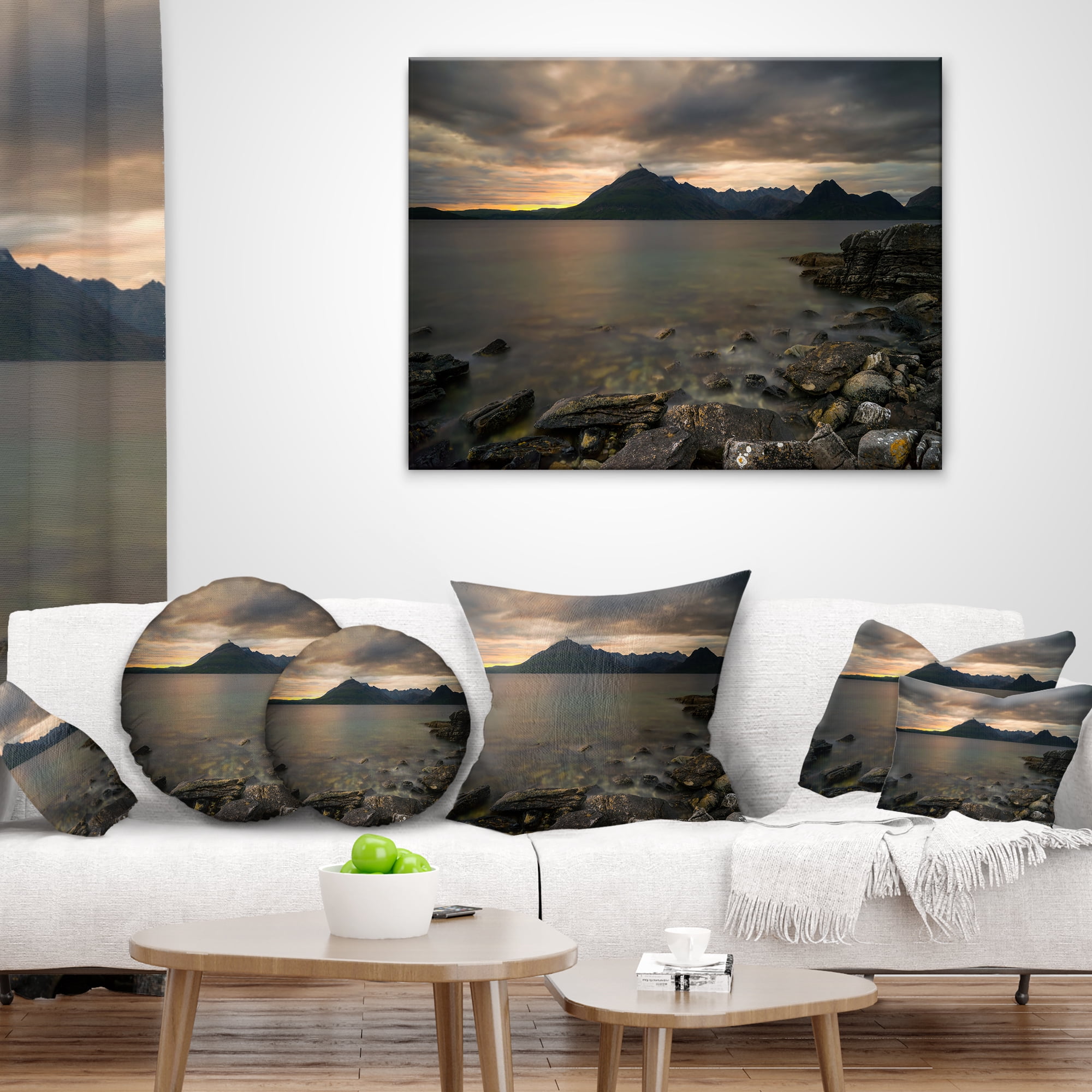 Designart Rocky coastline of Loch Scavaig - Contemporary Landscape Printed Throw Pillow - 16x16