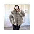 thumbnail image 4 of Abrigo de Piel Sintética para Mujer, Chaqueta de Piel Sintética, Chaqueta de Invierno de Larga con Solapa, Parka Corta Gris Marfil S, 4 of 10