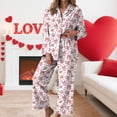 thumbnail image 2 of Drie Funny Pjs for Women Valentine's Day Pajamas Set for Women Long Sleeve Lapel Top with Straight Wide Leg Pants Homewear Sets Pink,L, 2 of 6