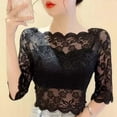 thumbnail image 6 of Quixlent Women Summer Cropped Tops One-word Collar Half Sleeve Blouse See-through Embroidery Lace Pullover Tops, 6 of 7