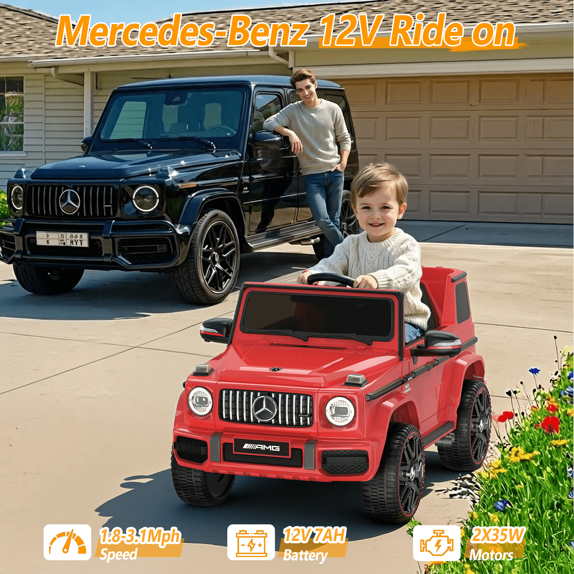 East doll 12V Power Ride on Toys for Toddlers, Kid Electric Car, G63 G Wagon Licensed Mercedes-Benz with Remote Controls, Aged 2-4Y,Red