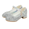 thumbnail image 3 of Splozh Girls Dress Shoes with Bow Little Kid Girls Dress Pumps Glitter Princess Low Heels Party Dance Shoes Fashion Sandals Grey,US 12.5, 3 of 9