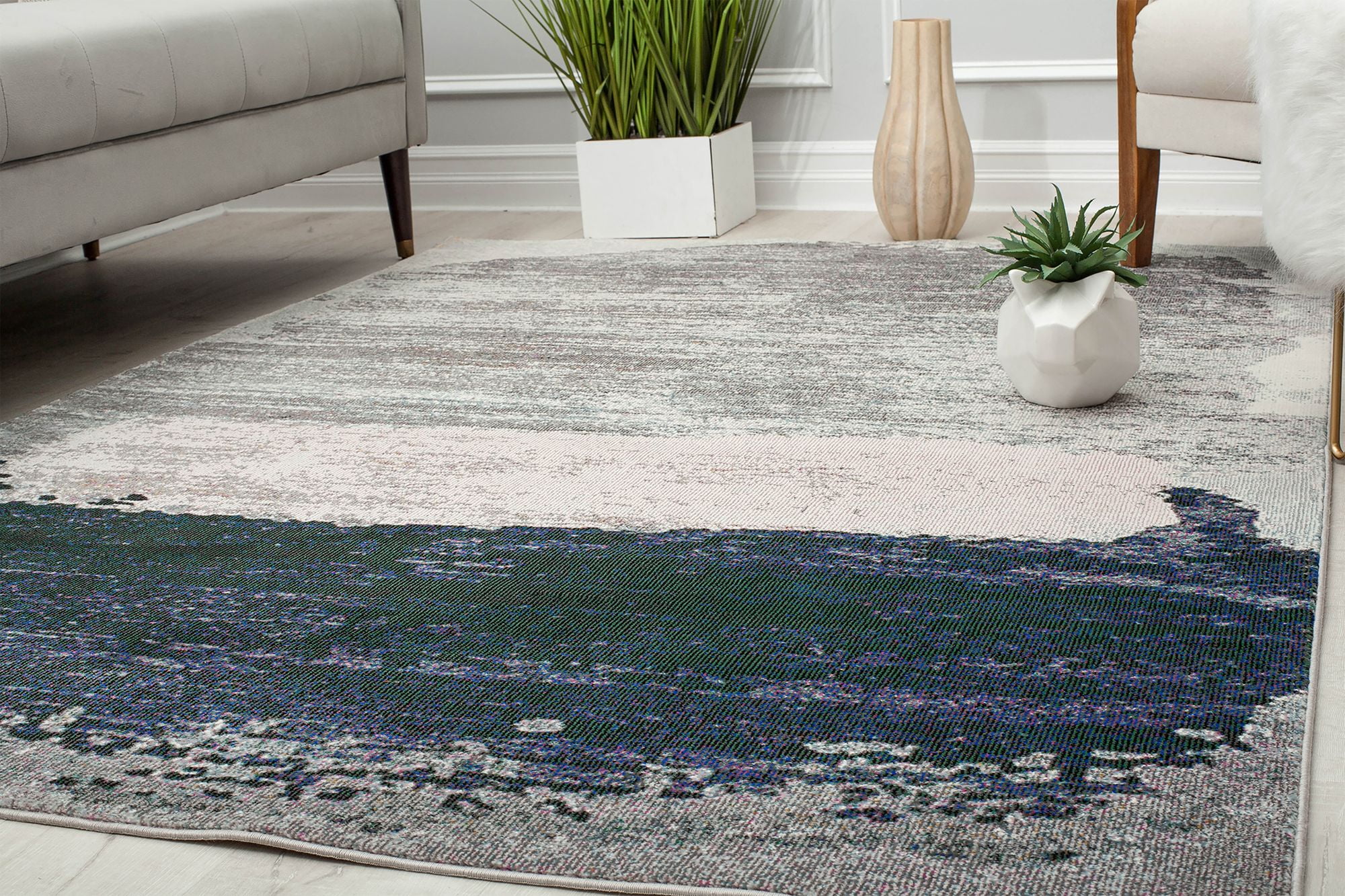 Rugs America Melyna MA25A Silver Satin Contemporary Abstract Area Rug, 2'6" x 4'