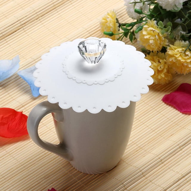 Termo Tapa de copa de diamante de silicona de encaje Tapa de copa de aislamiento térmico (Blanco) Wdftyju Libre de BPA