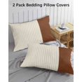 thumbnail image 3 of Boho Brown Leather Texture Pillow Covers King Size 2 Pack, Modern Yellow Striped Soft Bed Throw Pillowcases Breathable Cooling Long Lumbar Body Pillow Sham Cover for Bed Sofa 20''x36'', 3 of 7