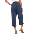 thumbnail image 4 of VV AVEORS Cropped Linen Pants Women Baggy Drawstring High Waisted Below Knee Length Capri Pants Summer Casual Y2K Boho Beach Capris Dark Blue XL, 4 of 6