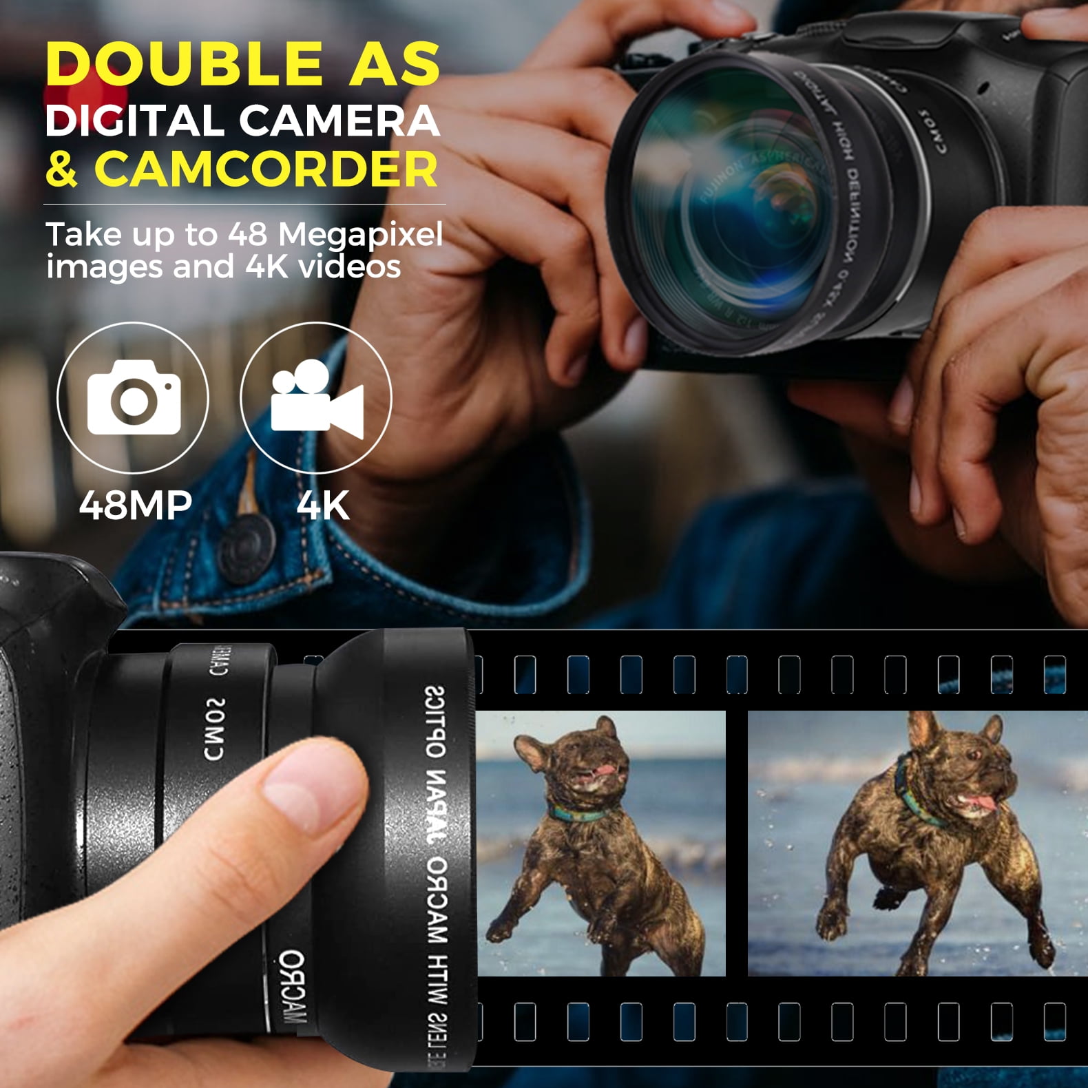 Digital Camera with Macro & Wide Angle Lens 48MP 4K Autofocus Vlogging Camera for Photography 3.0 Inch Screen Compact Camera for Beginners Teens with Rechargeable Battery
