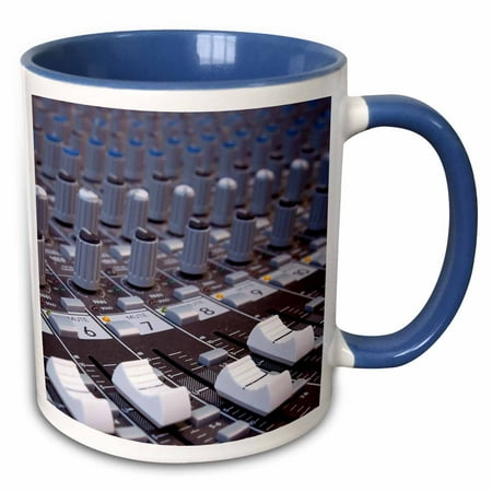 Mug Knob - 3dRose Audio mixer board mixing engineer knobs sliders slider buttons studio recording - Two Tone Blue Mug, 11-ounce