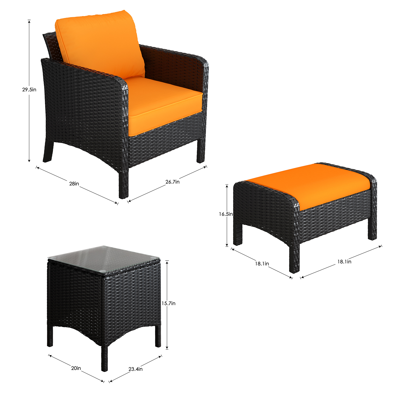 OKVAC 5 Piece Patio Furniture Set Rattan Wicker Chair with Ottomans, Coffee Table - image 5 of 7