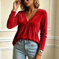 thumbnail image 6 of GEWSEY Velvet Tops for Women Dressy Casual V Neck Shirts Loose Fit Long Sleeve Vintage Velour Blouse Solid Holiday Party Outfits (Red, L), 6 of 7