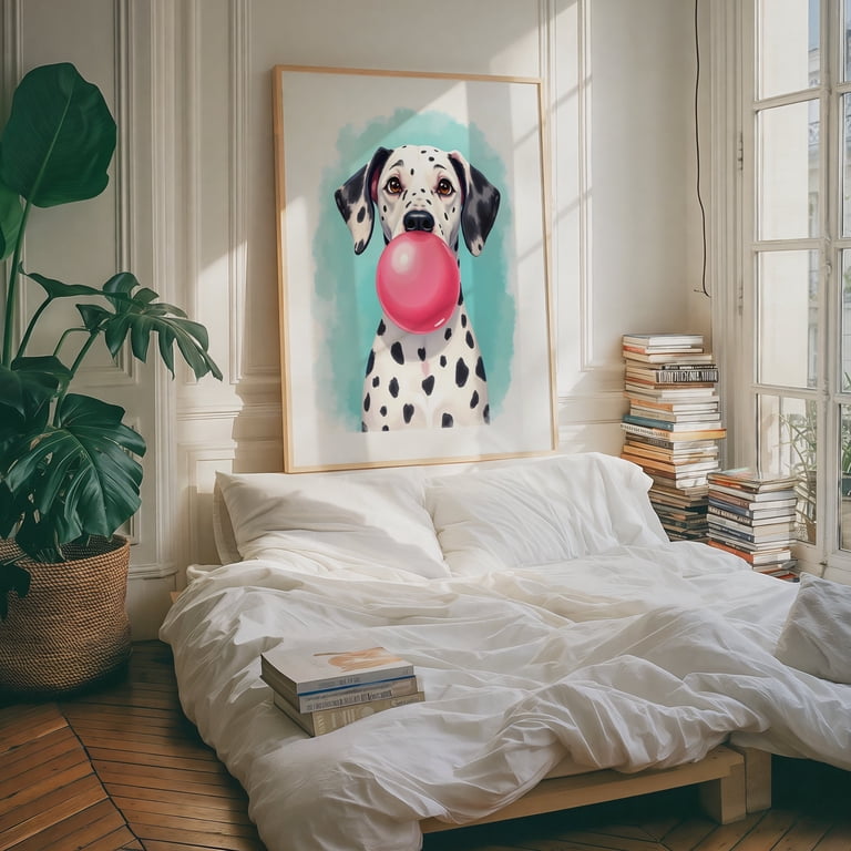Bubble Gum Dalmatian - Painting Dog Whimsical Pop Art Animal Humor
