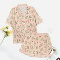thumbnail image 4 of Womens Pajama Sets 2 Piece Christmas Short Sleeve Sleepwear Graphic Printed Cute Buttons Tops Shorts Silk Satin Pajama Set, 4 of 5