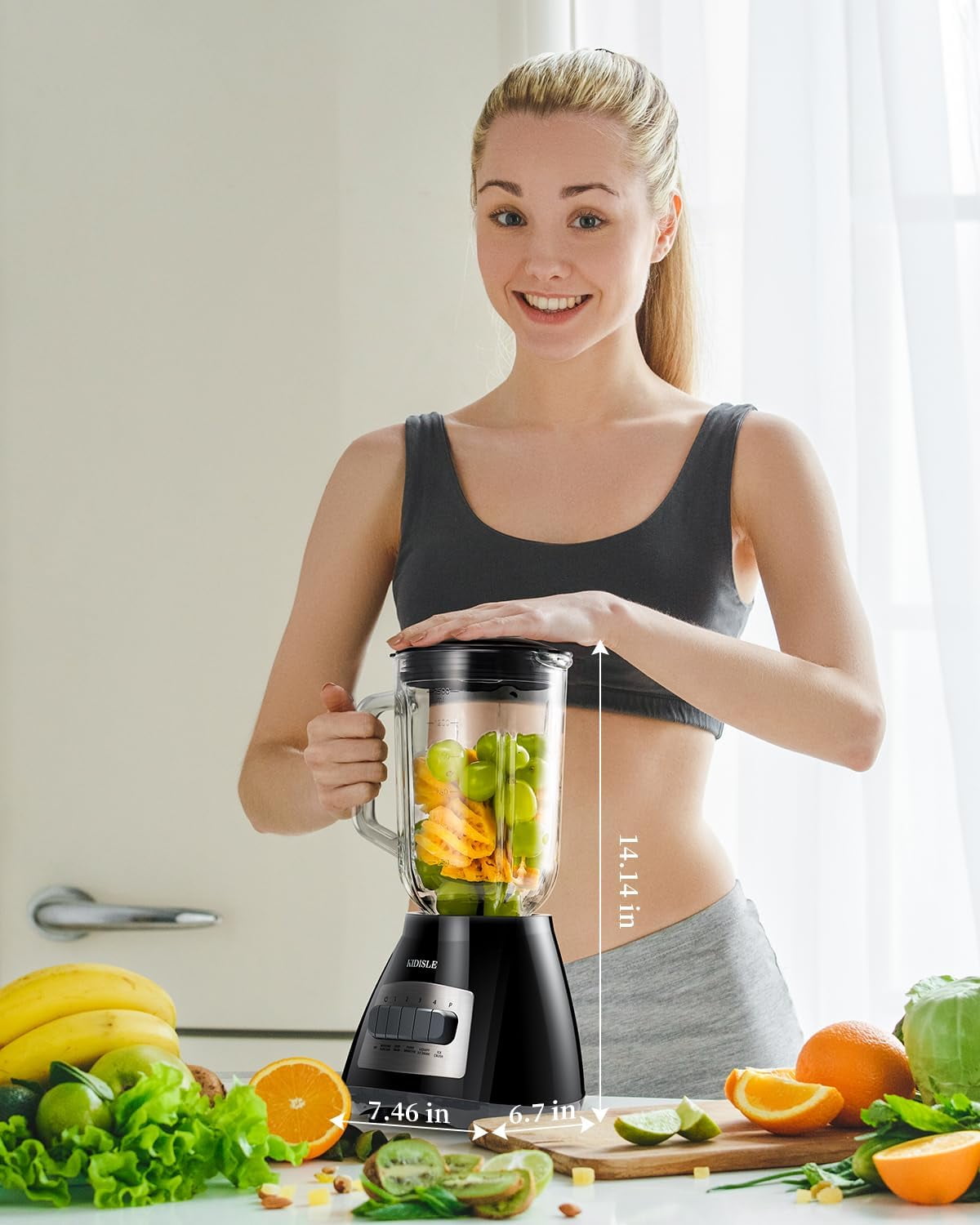 700W Blender for Shakes and Smoothies, Classic Blenders for Kitchen, 52oz Glass Jar, 9 Functions with 5 Speeds for Crushing Ice, Puree, and Frozen Fruit