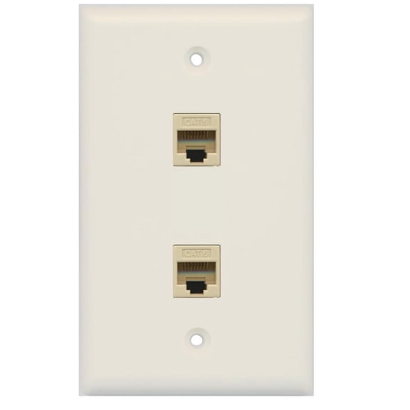RiteAV 1 Gang Cat6 Wall Plate - Light Almond 2 Port