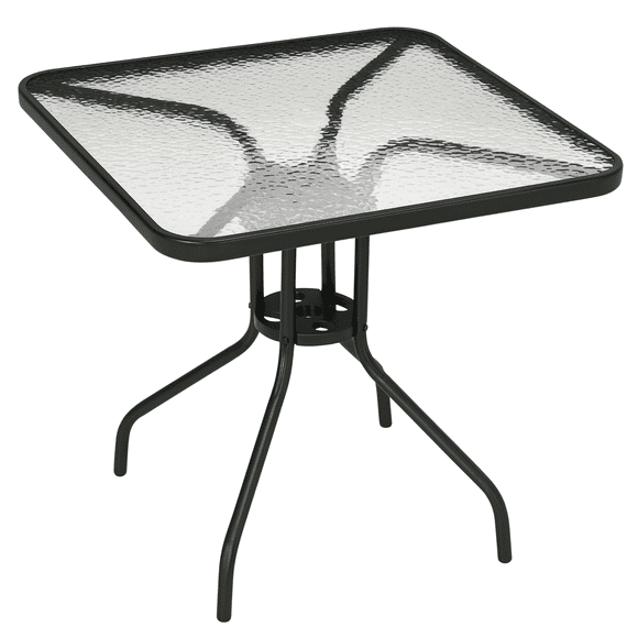 Outsunny Outdoor Dining Table with Umbrella Hole Tempered Glass Top Black