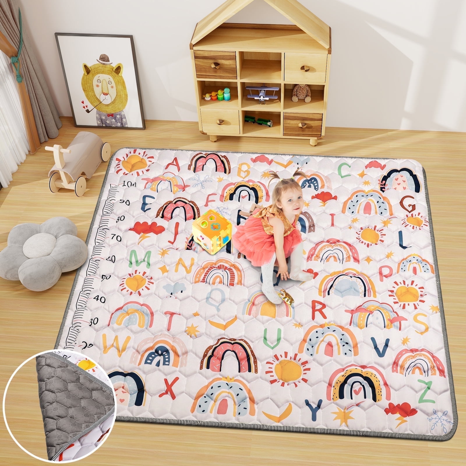 AKASISRUG Baby Play Mats for Floor, 50"x50" Boho Rainbow Play Mat for Playpen Playyards Thicken Soft Padding Foam Playmats for Babies Toddlers Infants Baby Crawling Mat Kids Play Mats Pad Tummy Time