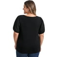 thumbnail image 3 of DARING DIVA Women's Plus Crew Neck Embroidered Short Sleeve Blouse 3X Black, 3 of 5