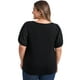 thumbnail image 5 of GRACE & GRANDEUR Blusas Casuales de Talla Grande para Mujeres con Panel Bordado, Manga Corta Abullonada y Cuello Redondo 3X Negro, 5 of 7