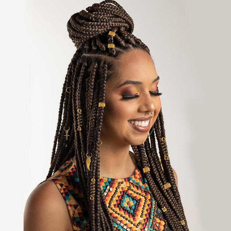 FGY 240Pcs Hair Jewelry for Hair Braids Locs Dreadlocks Accessories Metal Hair Coils Rings Retro Style Cuffs Clips with Braiding Cord