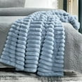 thumbnail image 6 of Faux Fur Throw Blanket for Couch, Cozy Warm Plush Striped Blanket for Sofa Bedroom Living Room, 90 * 90 Inches Light Blue, 6 of 17