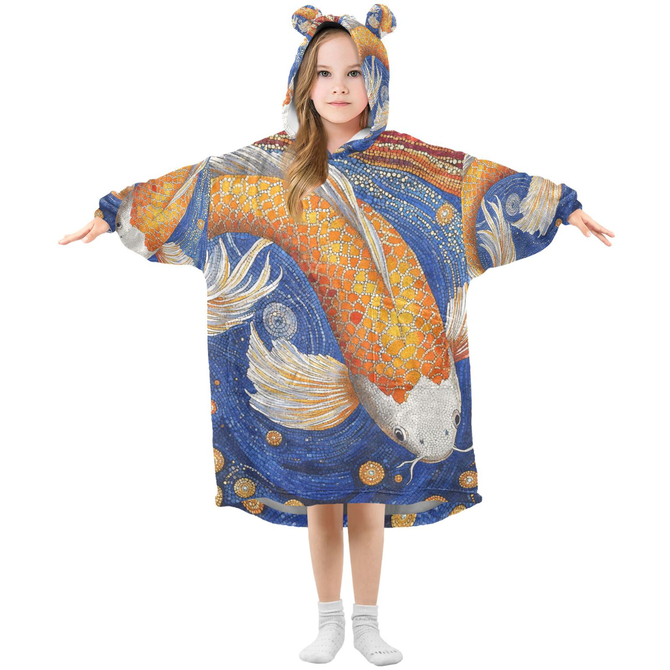 YAZAOO Kids Wearable Blanket Hoodie Warm and Cozy Cosmic Koi Flannel Sweatshirt
