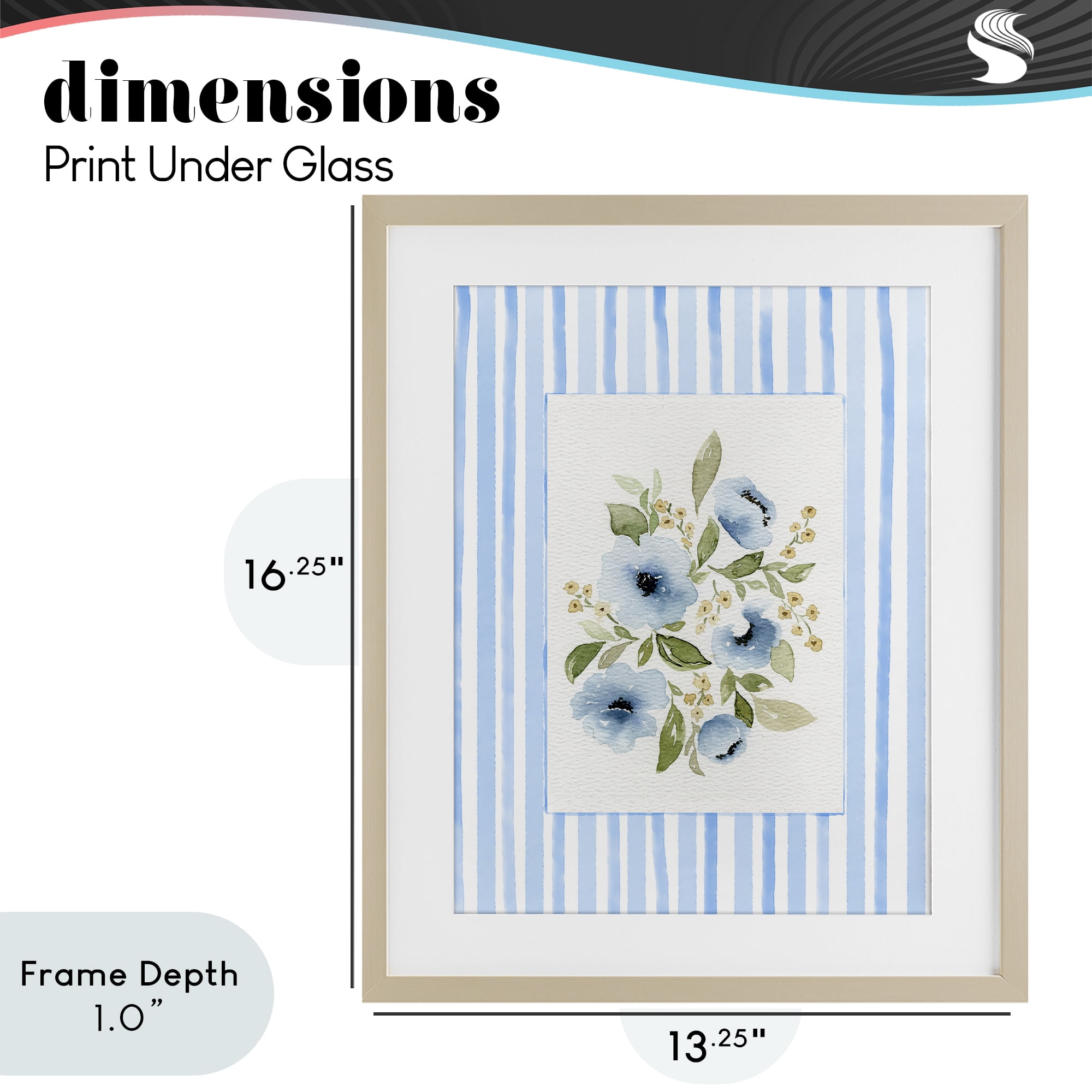 Stupell Industries Flowers with Blue Stripes Birch Framed Print Under Glass, design by Leah Noel Art