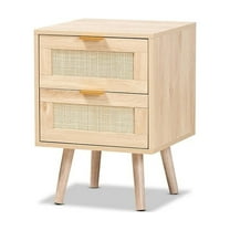 Baxton Studio Baird Mid-Century Modern Light Oak Brown Finished Wood and Rattan 2-Drawer Nightstand
