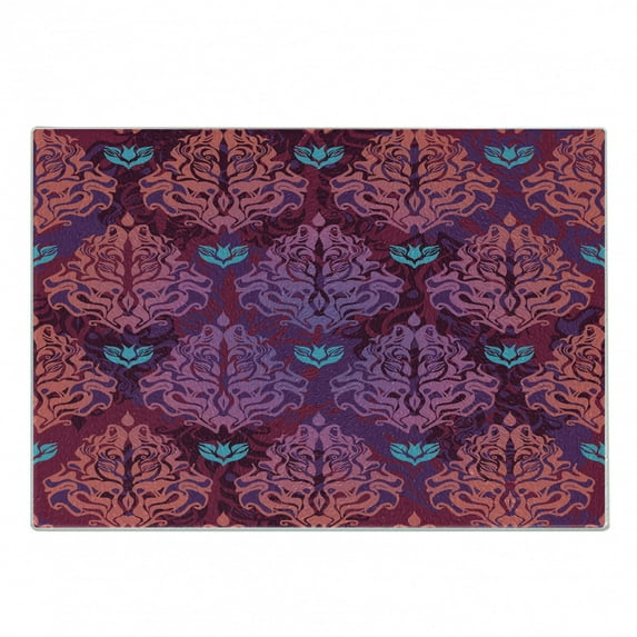 Grunge Cutting Board, Abstract Nature Inspired Lilac Pattern Vintage Floral Design Symmetrical, Decorative Tempered Glass Cutting and Serving Board, Small Size, Multicolor, by Ambesonne
