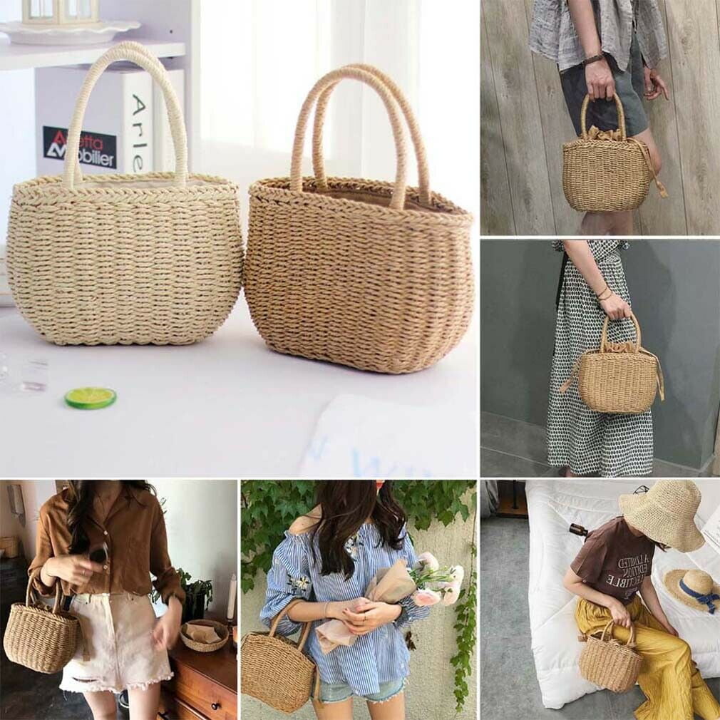 Straw Beach Tote Bag For Women - Retro Bamboo Handle Woven Handbag, Summer Casual Bag - View #10