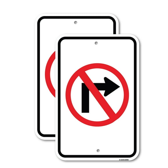 (2 Pack) No Right Turn (Graphic Only) | 18" X 24" Heavy-Gauge Aluminum Sign | Rust Free Aluminum, Weather Resistant, Waterproof, Fade Resistant, 2 Pre-drilled Holes
