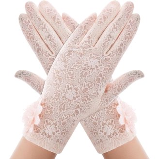 Women's Short Evening Gloves – Lace Bow Ruffle Trim – Wedding Prom Opera Fancy
