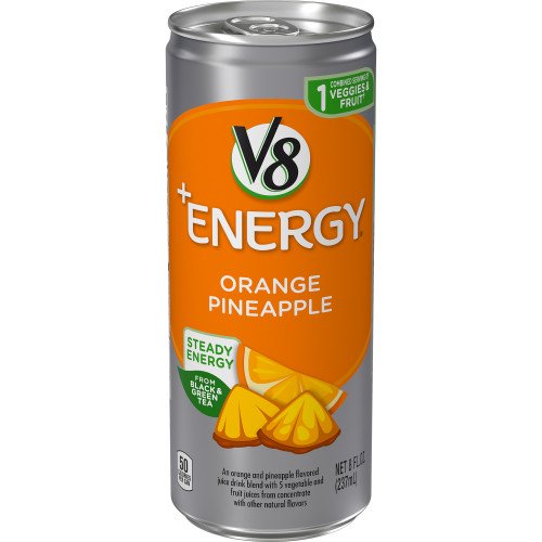 (24 Cans) V8 +Energy, Healthy Energy Drink, Natural Energy from Tea, Orange Pineapple, 8 fl oz