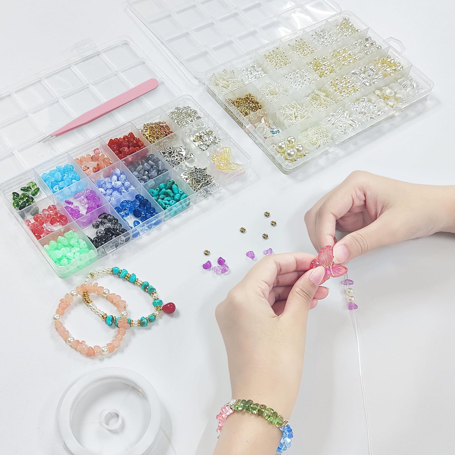 1500 Pcs Bracelet Making Kit with Pearl, Crystal, Shell & Gold Beads – DIY Jewelry Supplies for Teens and Adults