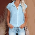 thumbnail image 2 of Pimelu Womens Summer Tops Shirts for Women Womens Button Tops Casual Solid Lapel Short Sleeve Plus Size Shirts Ladies Girls Breathable Cotton Linen Blouses, 2 of 6